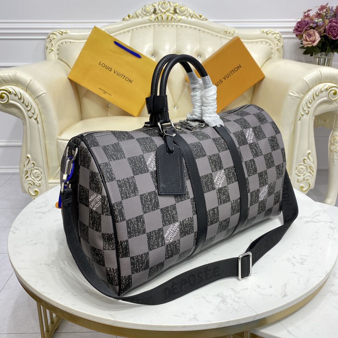 #n80404 l**is V*t*n damier checkerboard keepall bandoulière 45 bag-black