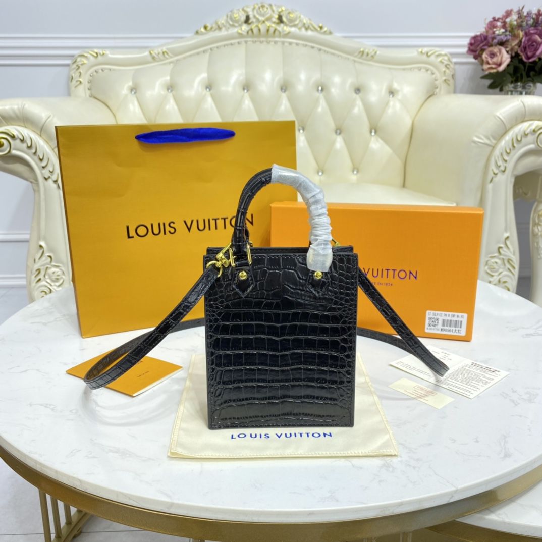 #n99487 l**is V*t*n brilliant alligator leather petit sac plat bag-black