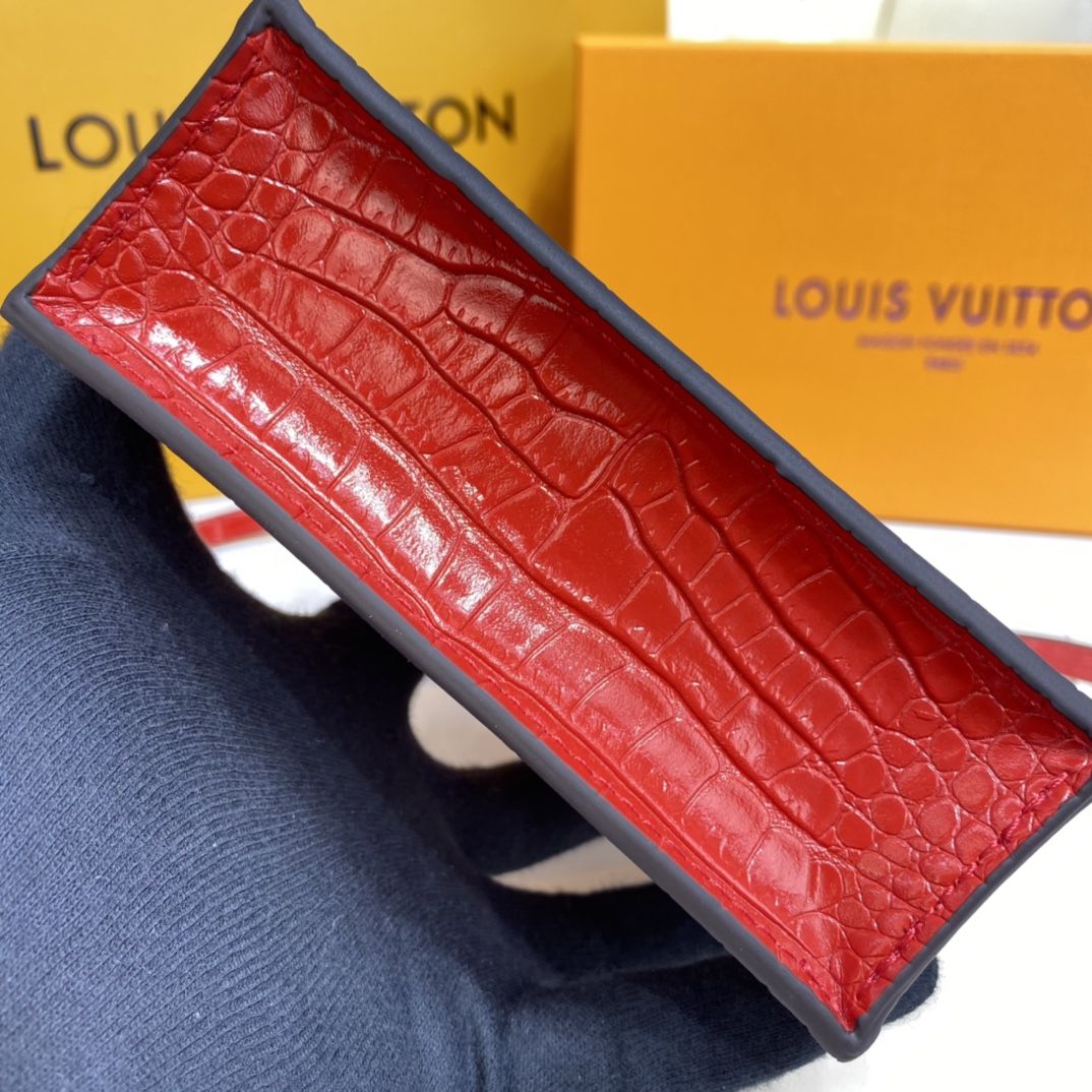 #n99487 l**is V*t*n brilliant alligator leather petit sac plat bag-red