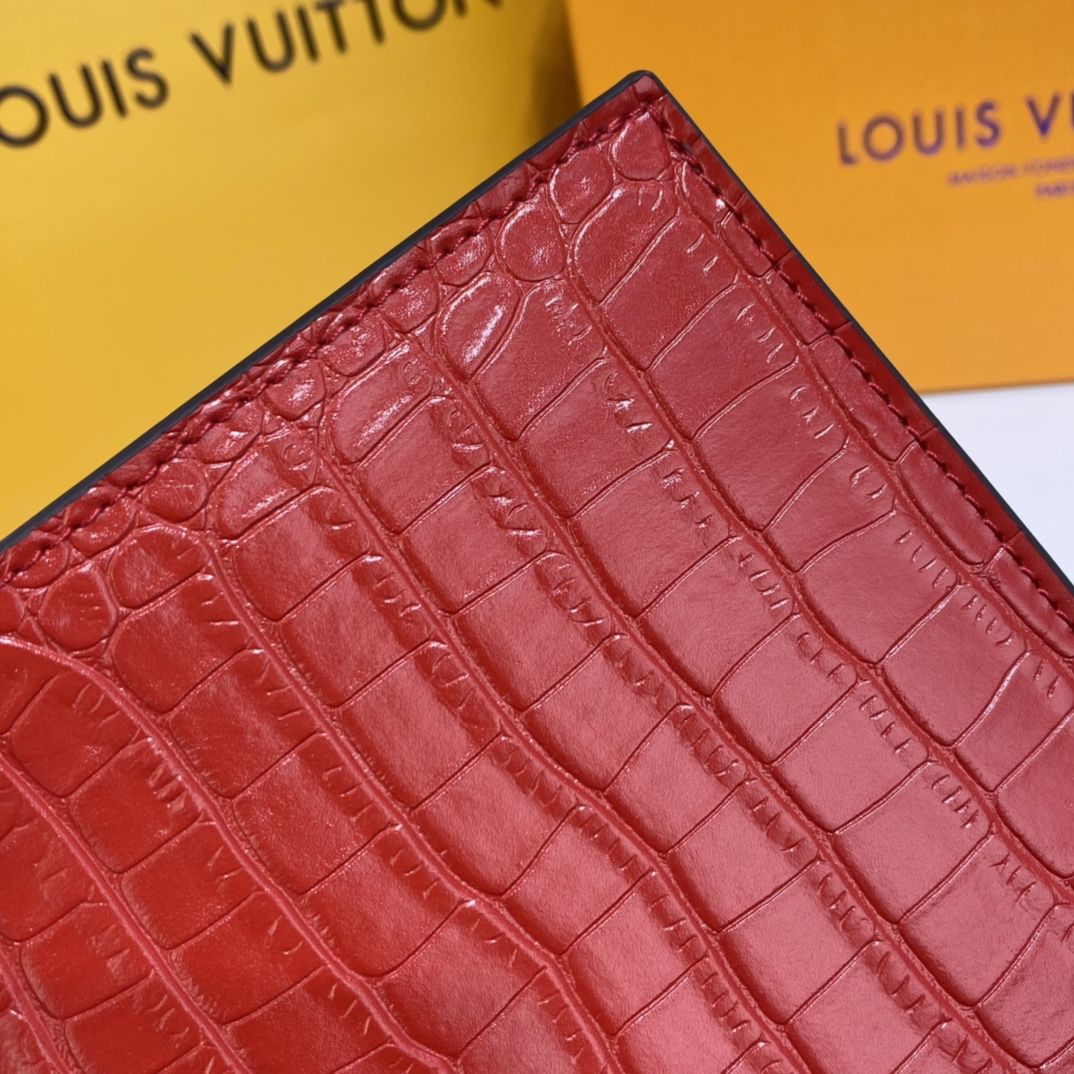 #n99487 l**is V*t*n brilliant alligator leather petit sac plat bag-red