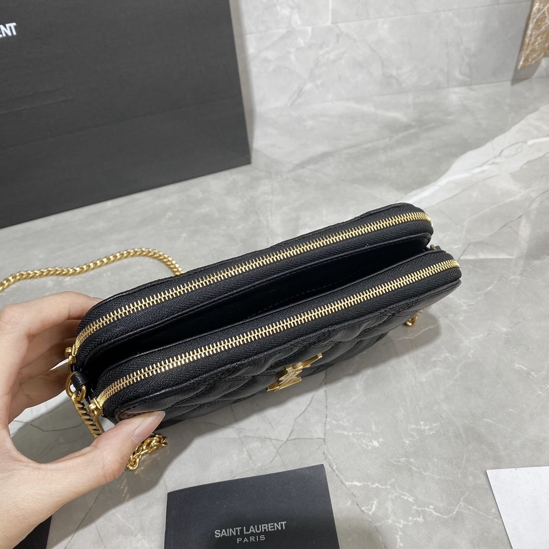 YSL Saint Laurent Becky Quilted Double-Zip Pouch-Black
