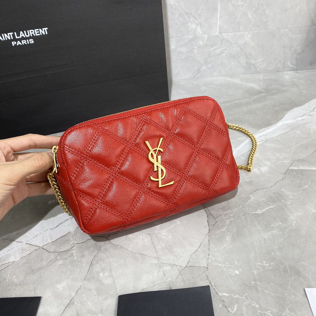 YSL Saint Laurent Becky Quilted Double-Zip Pouch-Red