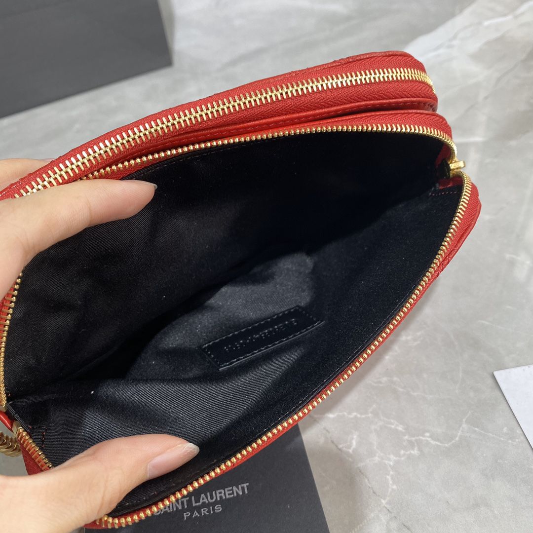 YSL Saint Laurent Becky Quilted Double-Zip Pouch-Red