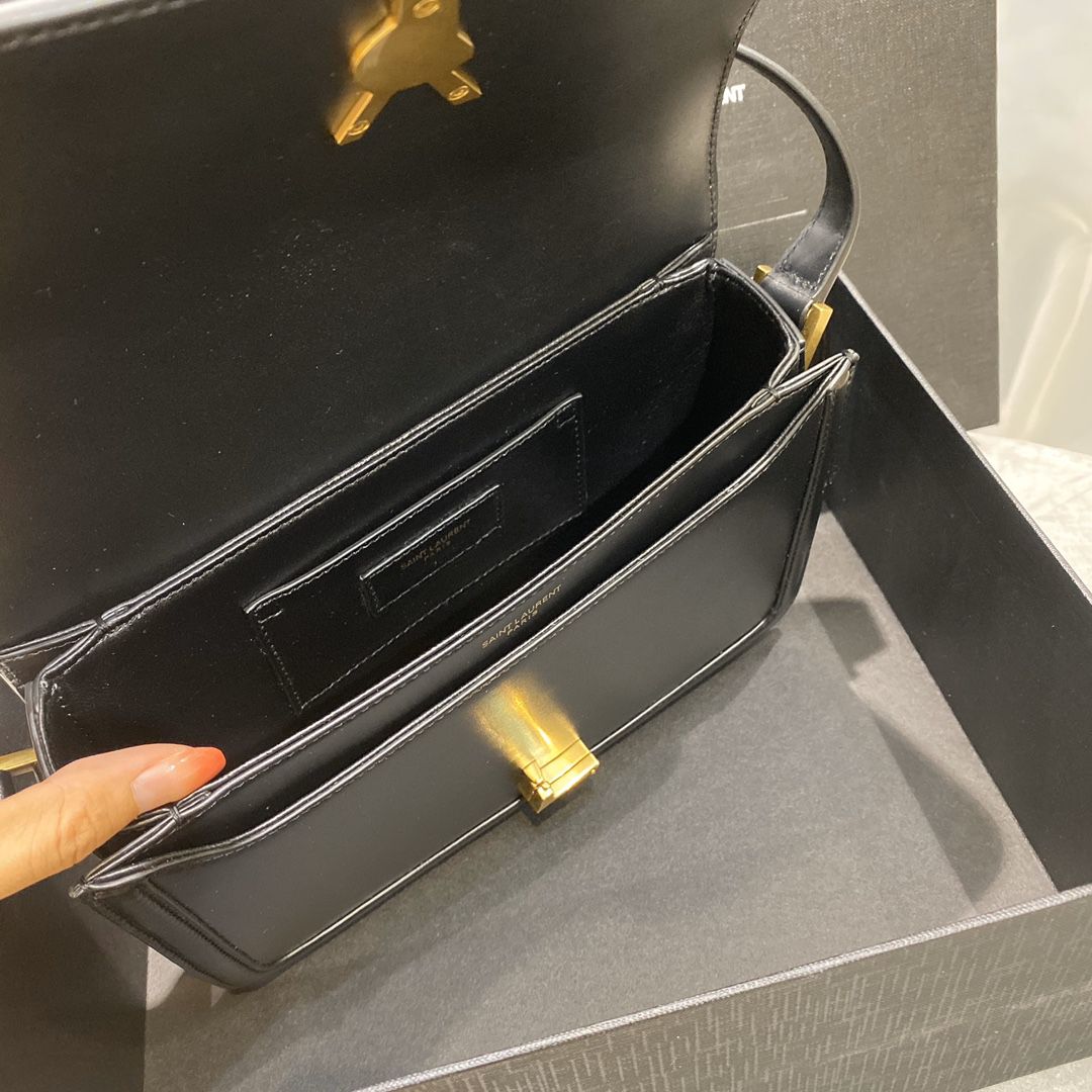 YSL SAINT LAURENT SOLFERINO MEDIUM SATCHEL IN BOX SAINT LAURENT LEATHER-BLACK
