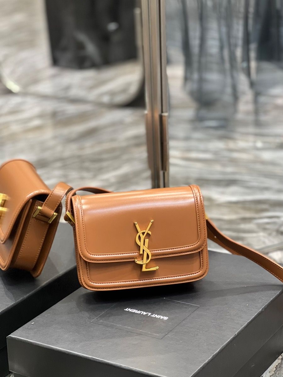 YSL SAINT LAURENT SOLFERINO MEDIUM SATCHEL IN BOX SAINT LAURENT LEATHER-DARK HONEY