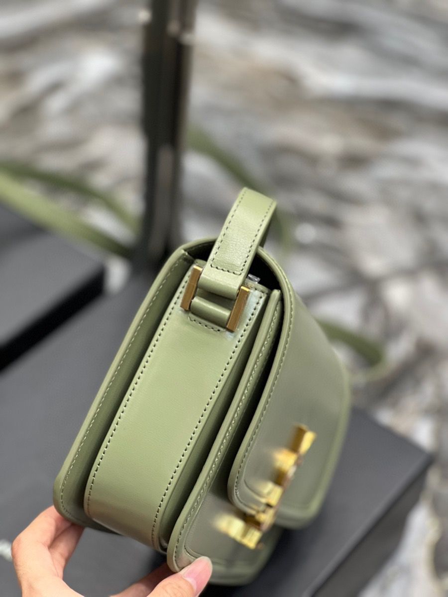 YSL SAINT LAURENT SOLFERINO MEDIUM SATCHEL IN BOX SAINT LAURENT LEATHER-PISTACHE