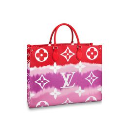 Red Tie-Dye Giant Monogram Escale Coated Canvas OnTheGo GM Silver Hardware,  2020