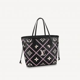 Louis Vuitton Neverfull MM Tote Pouch Empreinte Lace Black/Pink M46040 Used  Once