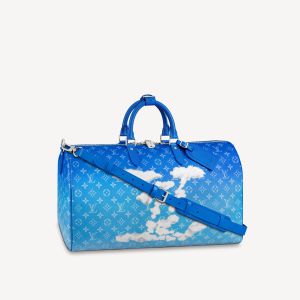 Louis Vuitton - Blue Monogram Tapestry Denim Keepall Bandouliere 50